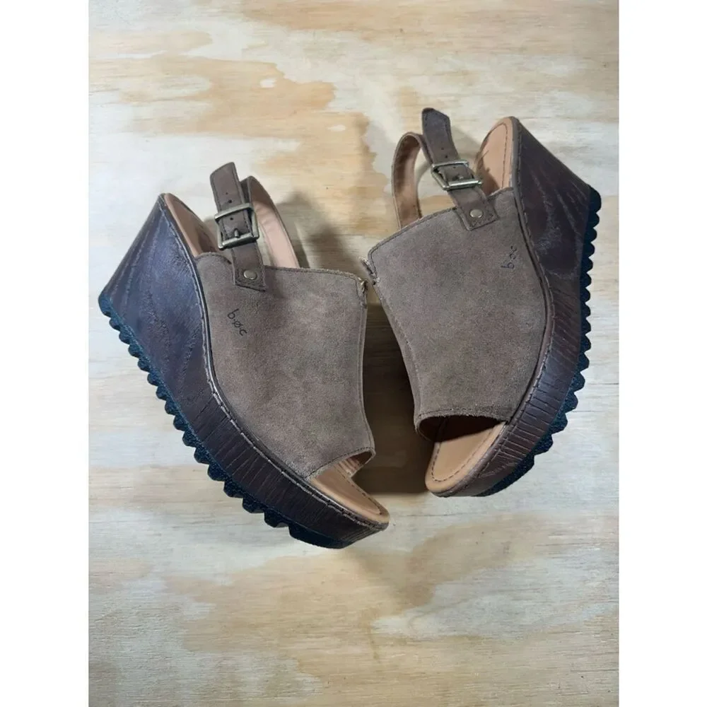 Boc Brown Suede Wedge Slingback Sandals Women’s Size 8